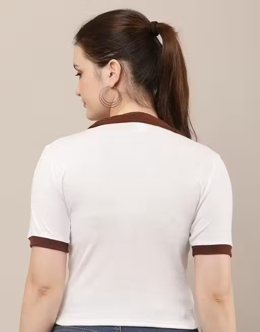 Lycra Short Sleeves White Top