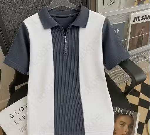 Gray & Black Zipper Polo T-Shirt